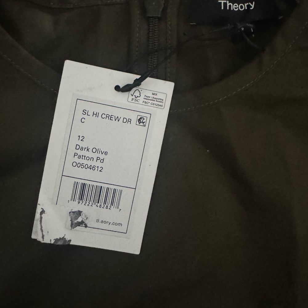 NWT Theory Women's Sleeveless High Crew Dress Olive Green shift Mini dress 12 - Picture 4 of 4